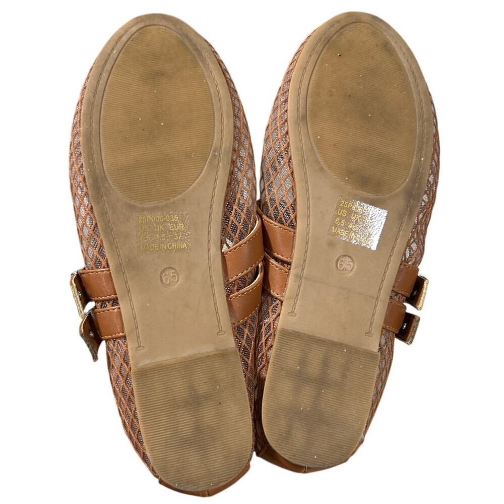 Trary Tan Mesh Mary Jane Flats with Buckle Straps - Picture 6 of 6